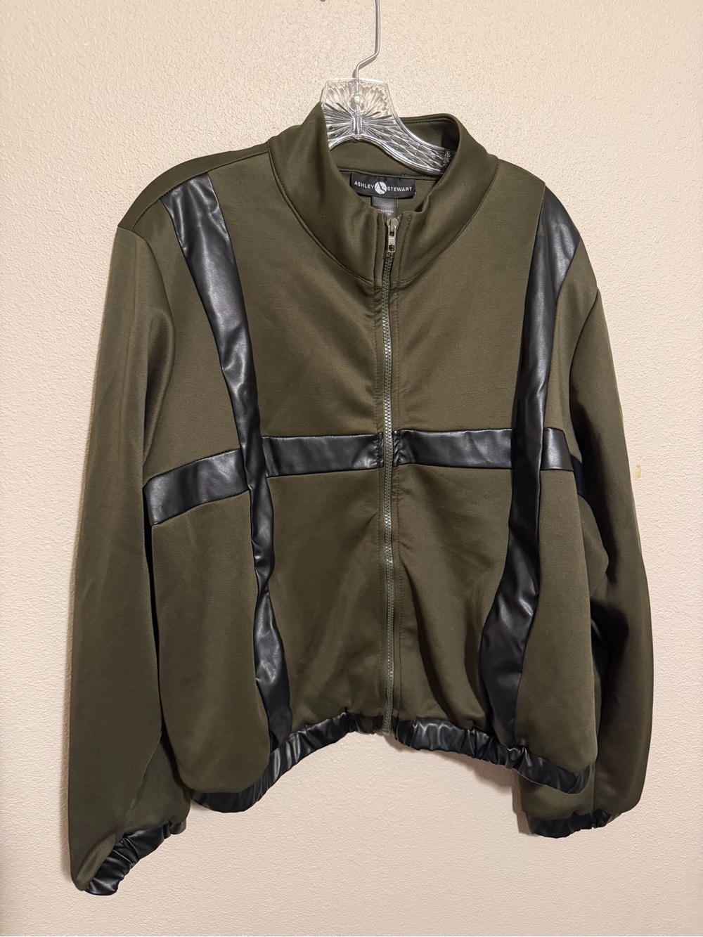 Ashley Stewart Olive Green Bomber Jacket with Black Trim